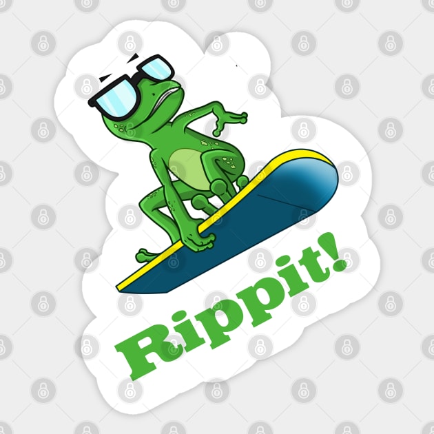 Cool Frog on a Snowboard Sticker by PrintArtdotUS